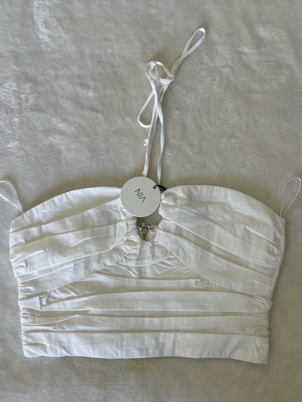 Nia The Brand White Ruched Strapless Halter Crop Top